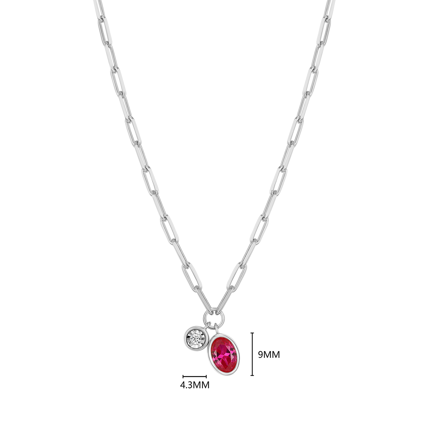 July Birthstone Lab-Created Ruby & Lab-Created Diamond Mini Paperclip Necklace in Rhodium-Plated Sterling Silver | M by Monte Luna