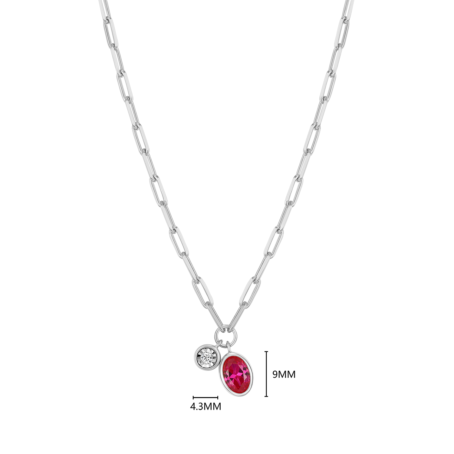 July Birthstone Lab-Created Ruby & Lab-Created Diamond Mini Paperclip Necklace in Rhodium-Plated Sterling Silver | M by Monte Luna