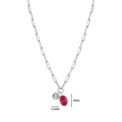 July Birthstone Lab-Created Ruby & Lab-Created Diamond Mini Paperclip Necklace in Rhodium-Plated Sterling Silver | M by Monte Luna