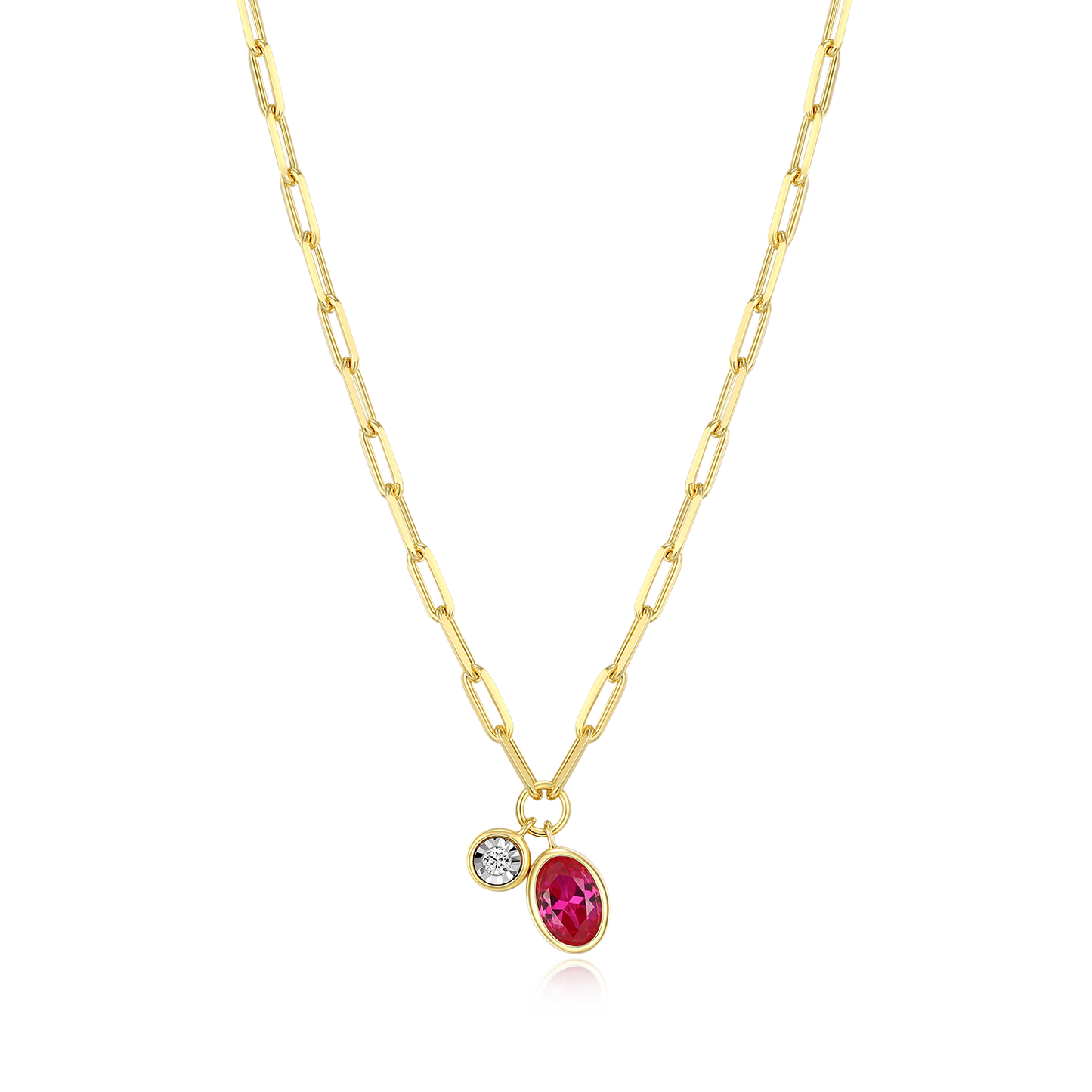 July Birthstone Lab-Created Ruby & Lab-Created Diamond Mini Paperclip Necklace in 14K Yellow Gold-Plated Sterling Silver | M by Monte Luna