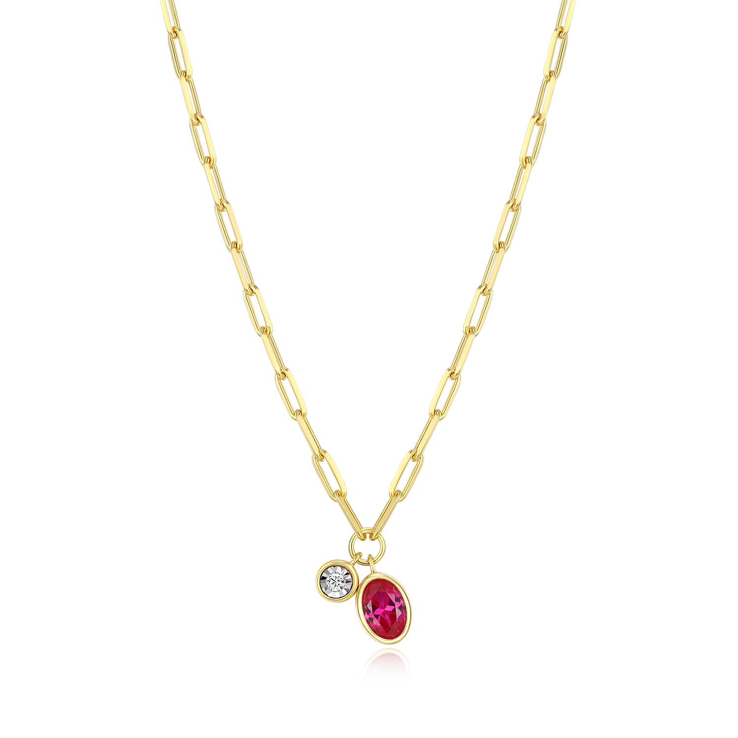 July Birthstone Lab-Created Ruby & Lab-Created Diamond Mini Paperclip Necklace in 14K Yellow Gold-Plated Sterling Silver | M by Monte Luna