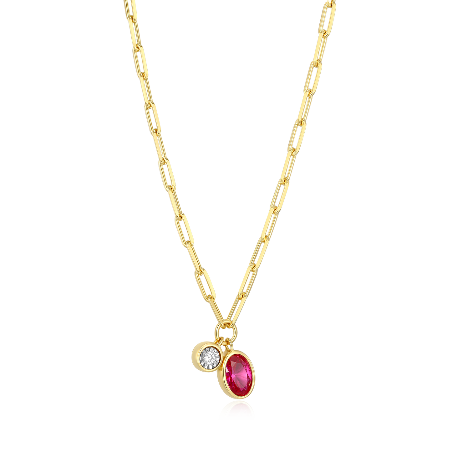 July Birthstone Lab-Created Ruby & Lab-Created Diamond Mini Paperclip Necklace in 14K Yellow Gold-Plated Sterling Silver | M by Monte Luna