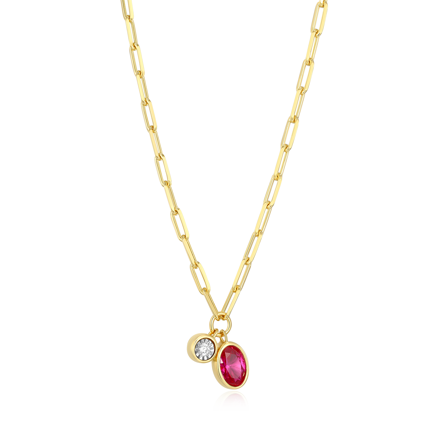 July Birthstone Lab-Created Ruby & Lab-Created Diamond Mini Paperclip Necklace in 14K Yellow Gold-Plated Sterling Silver | M by Monte Luna