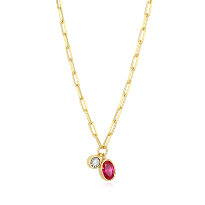 July Birthstone Lab-Created Ruby & Lab-Created Diamond Mini Paperclip Necklace in 14K Yellow Gold-Plated Sterling Silver | M by Monte Luna