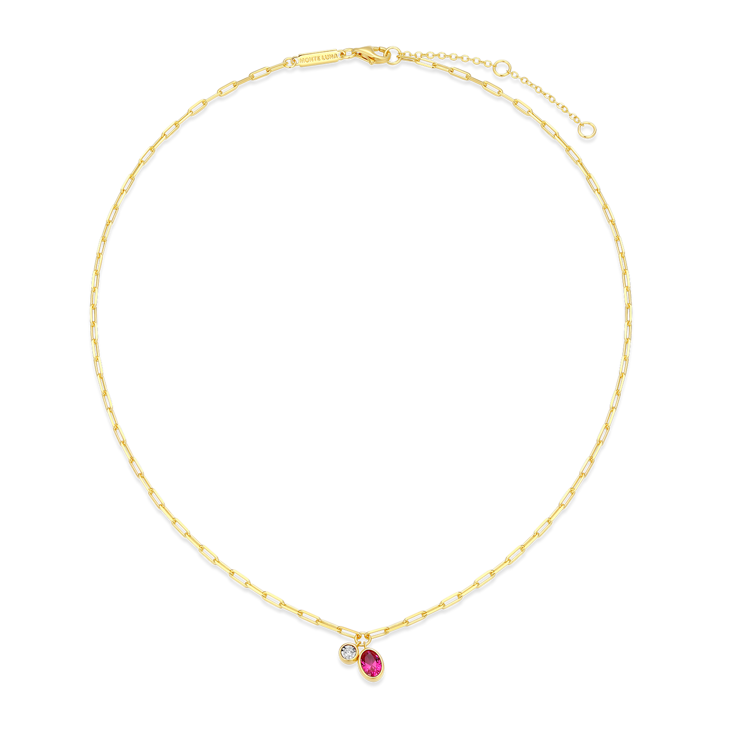 July Birthstone Lab-Created Ruby & Lab-Created Diamond Mini Paperclip Necklace in 14K Yellow Gold-Plated Sterling Silver | M by Monte Luna