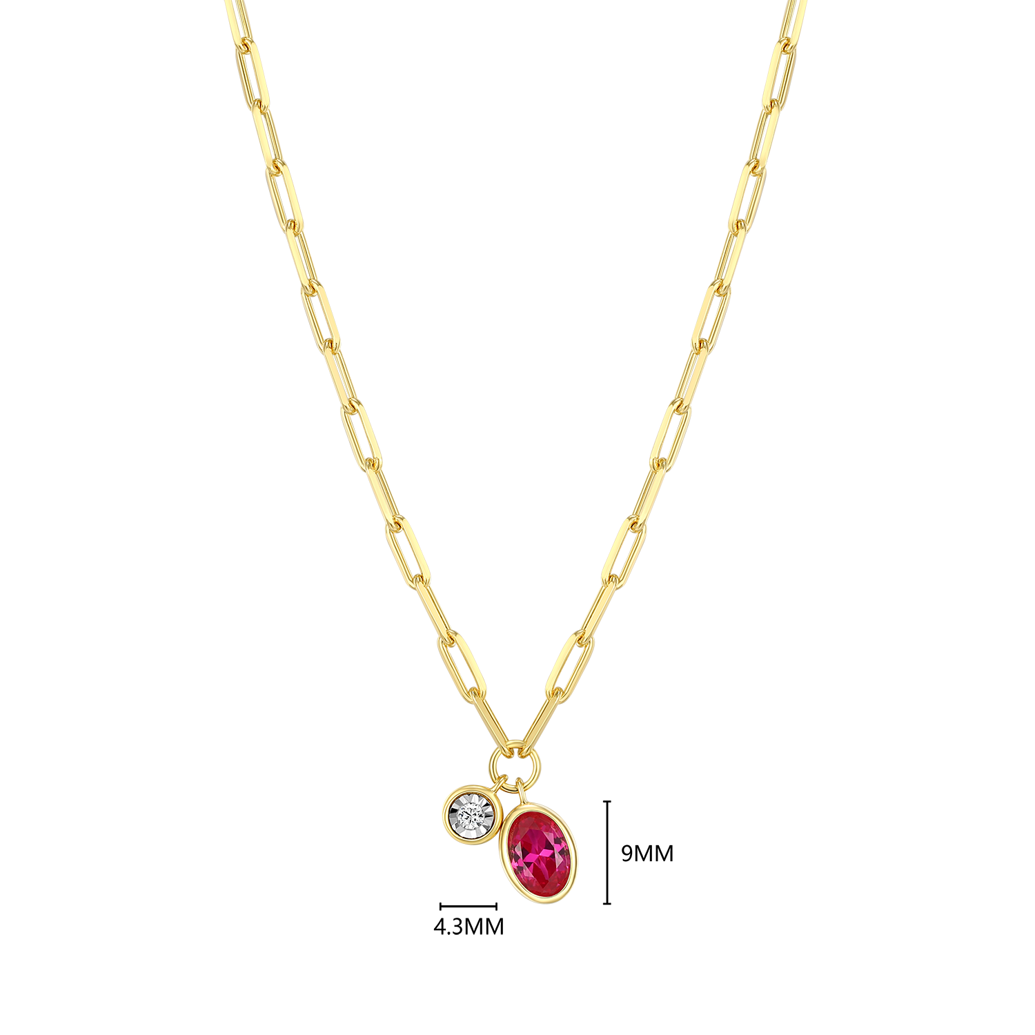 July Birthstone Lab-Created Ruby & Lab-Created Diamond Mini Paperclip Necklace in 14K Yellow Gold-Plated Sterling Silver | M by Monte Luna