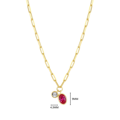 July Birthstone Lab-Created Ruby & Lab-Created Diamond Mini Paperclip Necklace in 14K Yellow Gold-Plated Sterling Silver | M by Monte Luna