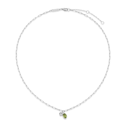 August Birthstone Genuine Peridot & Lab-Created Diamond Mini Paperclip Necklace in Rhodium-Plated Sterling Silver | M by Monte Luna