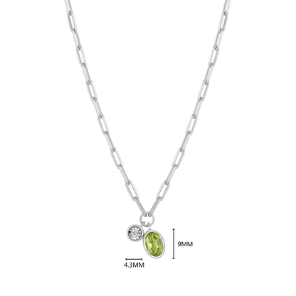 August Birthstone Genuine Peridot & Lab-Created Diamond Mini Paperclip Necklace in Rhodium-Plated Sterling Silver | M by Monte Luna