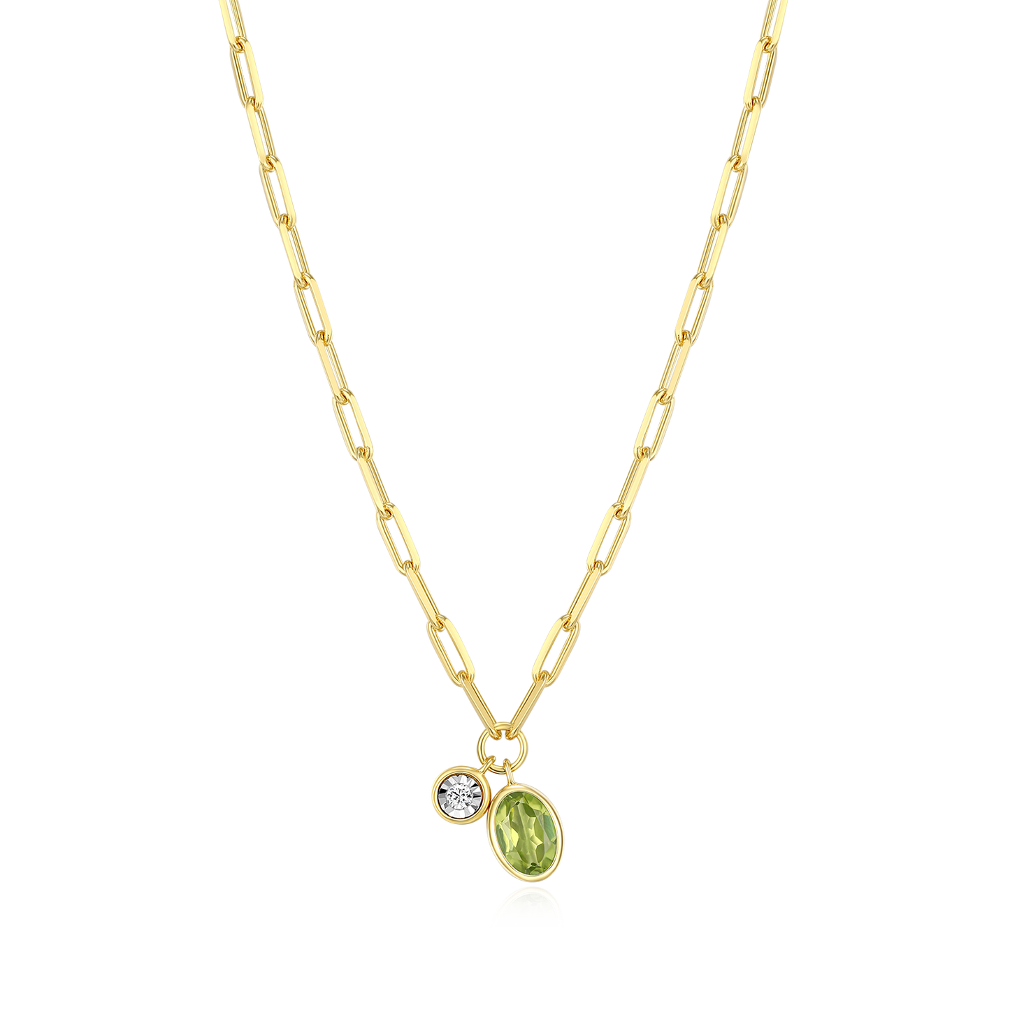 August Birthstone Genuine Peridot & Lab-Created Diamond Mini Paperclip Necklace in 14K Yellow Gold-Plated Sterling Silver | M by Monte Luna