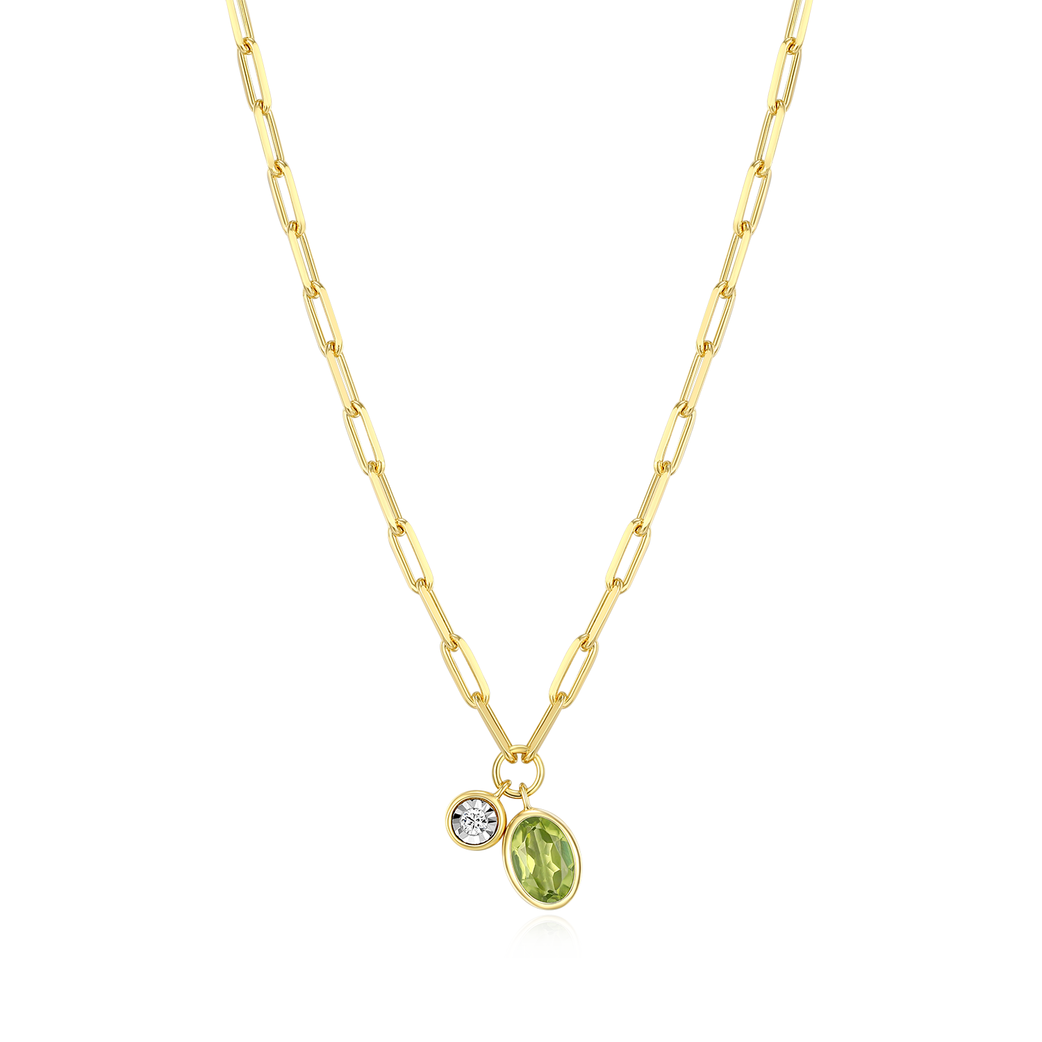 August Birthstone Genuine Peridot & Lab-Created Diamond Mini Paperclip Necklace in 14K Yellow Gold-Plated Sterling Silver | M by Monte Luna