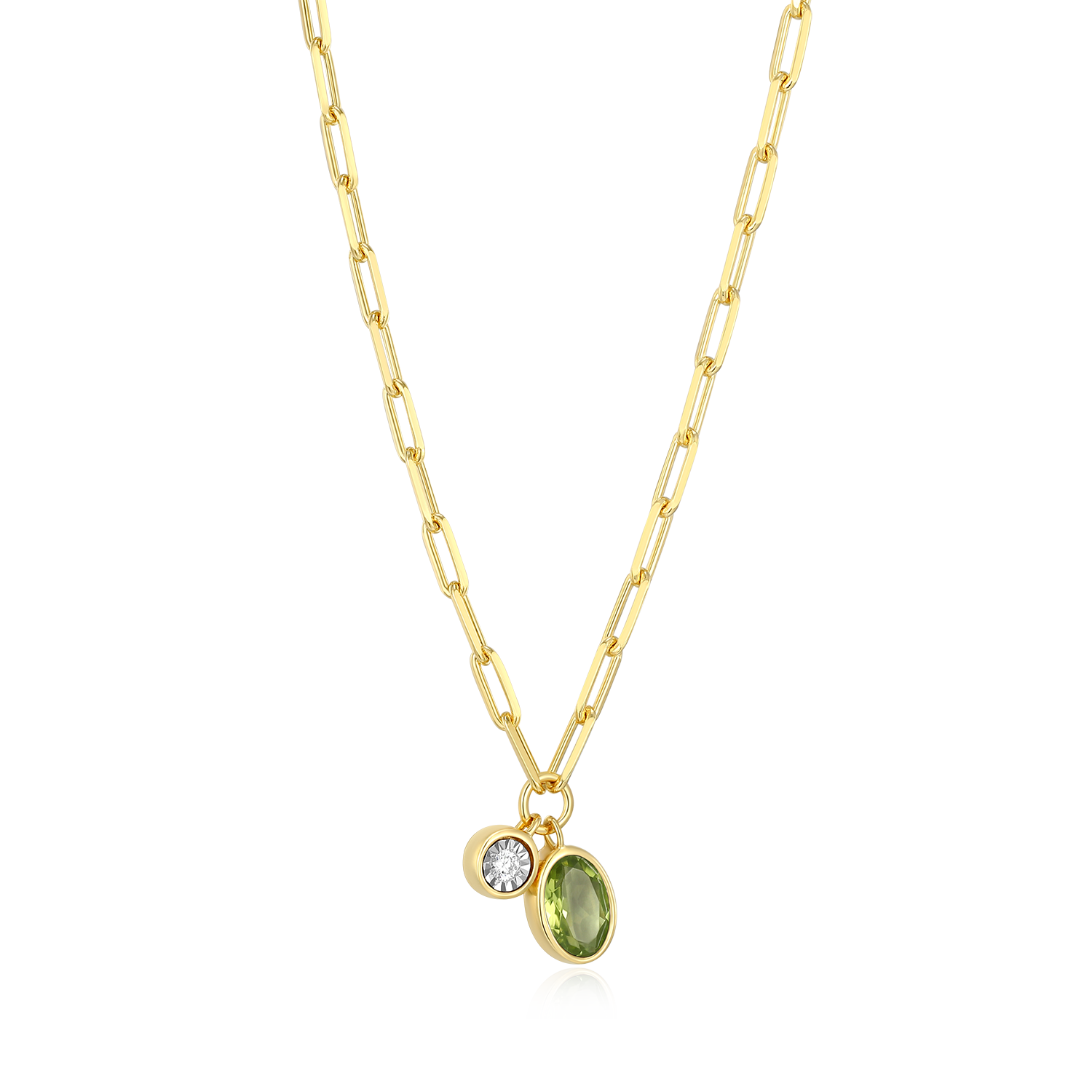 August Birthstone Genuine Peridot & Lab-Created Diamond Mini Paperclip Necklace in 14K Yellow Gold-Plated Sterling Silver | M by Monte Luna