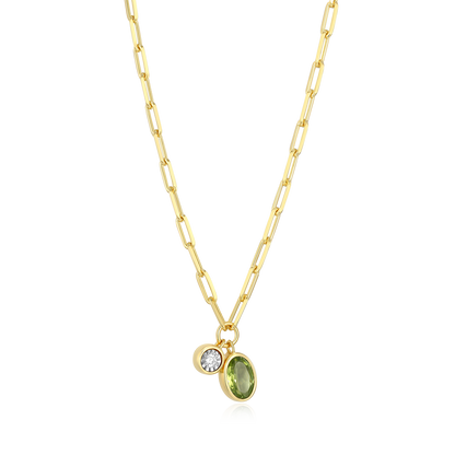 August Birthstone Genuine Peridot & Lab-Created Diamond Mini Paperclip Necklace in 14K Yellow Gold-Plated Sterling Silver | M by Monte Luna