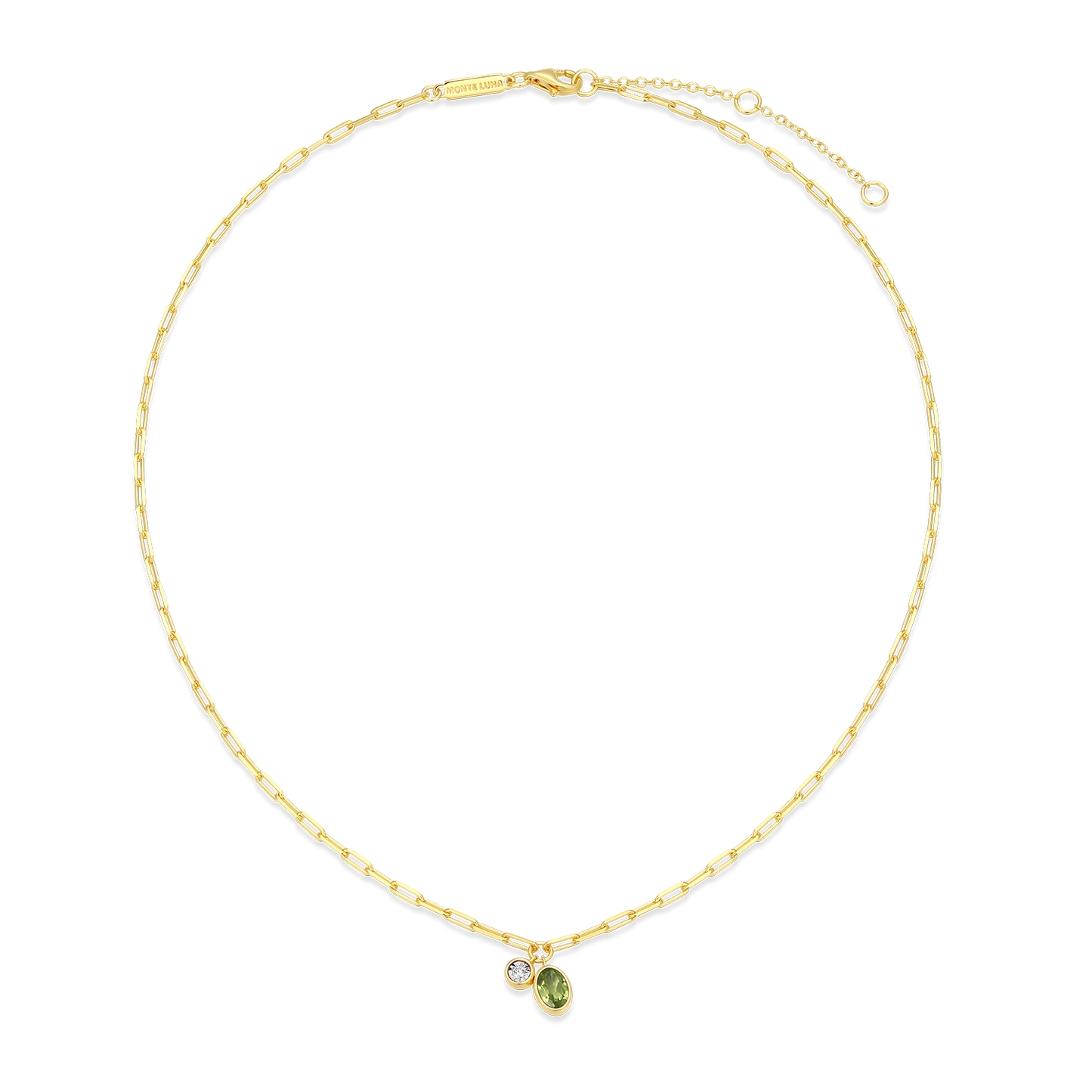 August Birthstone Genuine Peridot & Lab-Created Diamond Mini Paperclip Necklace in 14K Yellow Gold-Plated Sterling Silver | M by Monte Luna