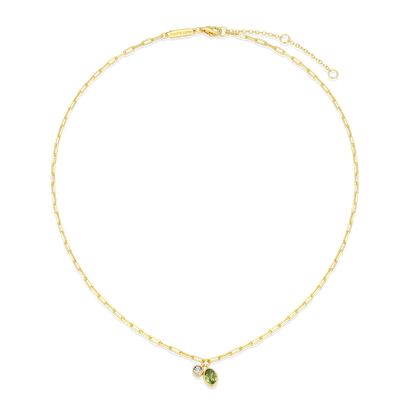 August Birthstone Genuine Peridot & Lab-Created Diamond Mini Paperclip Necklace in 14K Yellow Gold-Plated Sterling Silver | M by Monte Luna