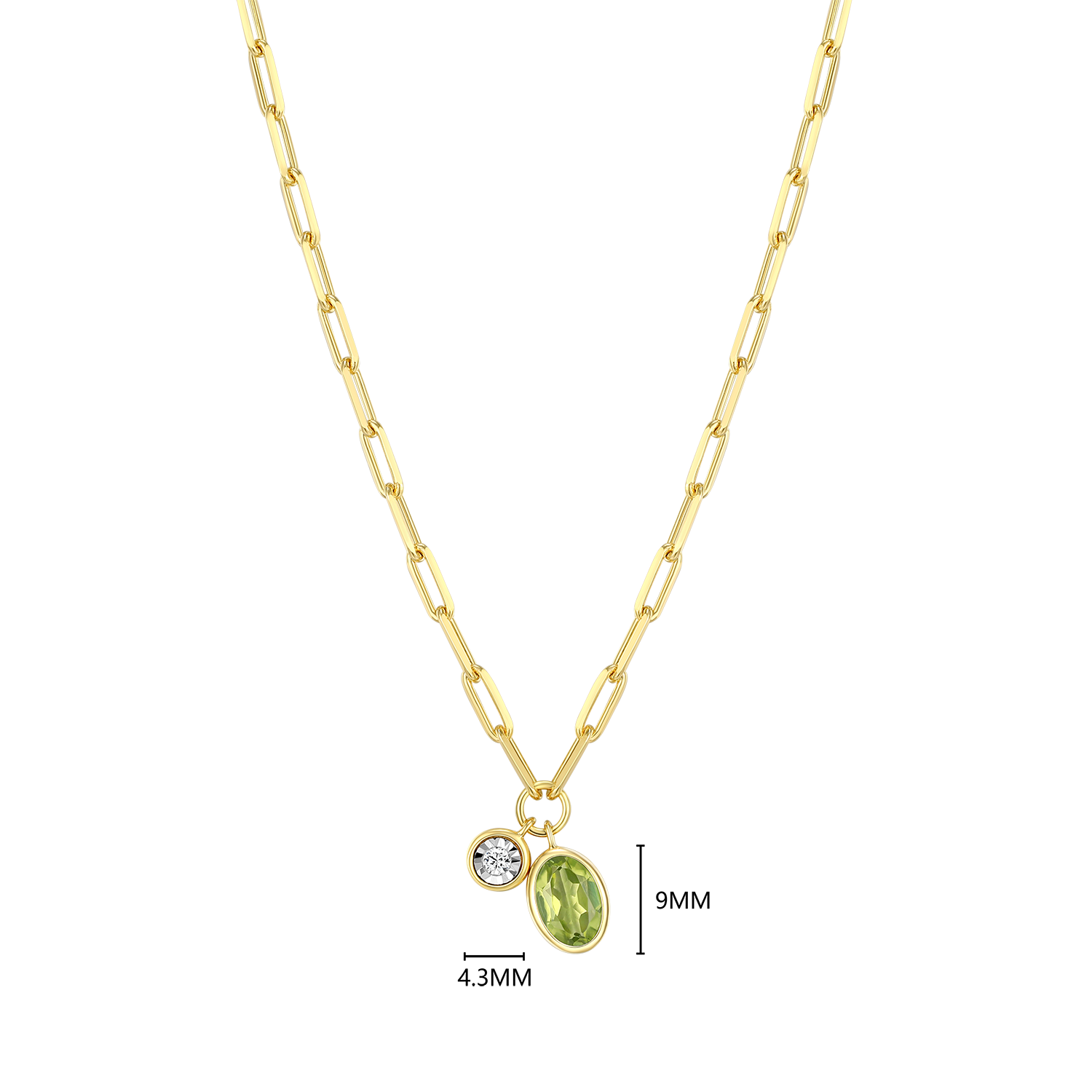 August Birthstone Genuine Peridot & Lab-Created Diamond Mini Paperclip Necklace in 14K Yellow Gold-Plated Sterling Silver | M by Monte Luna