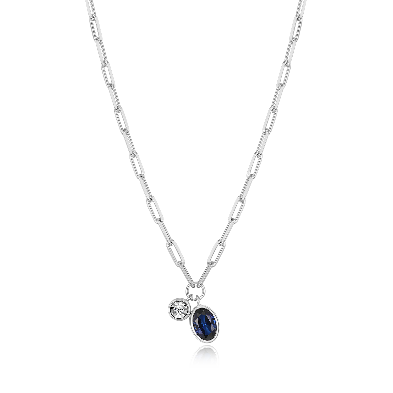 September Birthstone Lab-Created Sapphire & Lab-Created Diamond Mini Paperclip Necklace in Rhodium-Plated Sterling Silver | M by Monte Luna