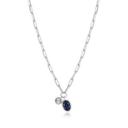 September Birthstone Lab-Created Sapphire & Lab-Created Diamond Mini Paperclip Necklace in Rhodium-Plated Sterling Silver | M by Monte Luna