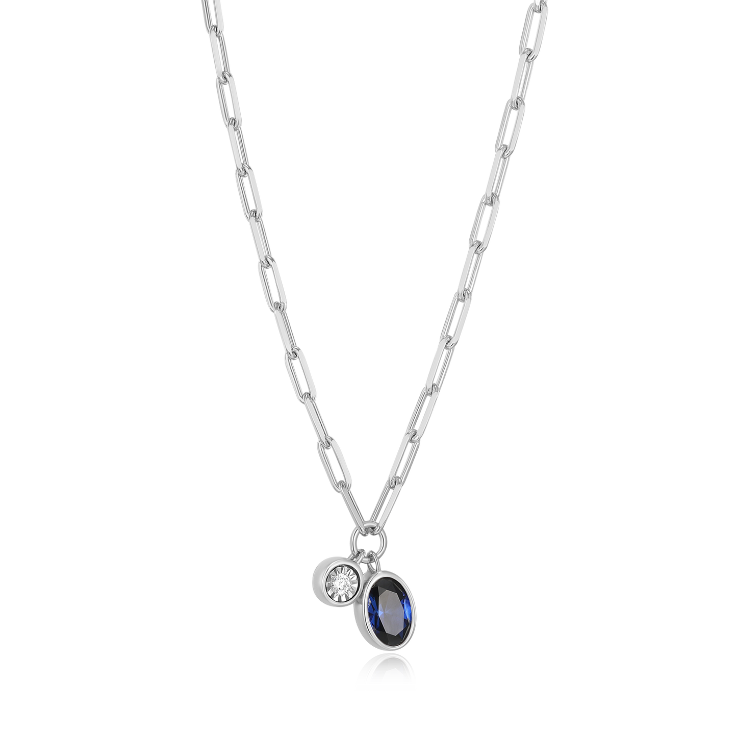 September Birthstone Lab-Created Sapphire & Lab-Created Diamond Mini Paperclip Necklace in Rhodium-Plated Sterling Silver | M by Monte Luna