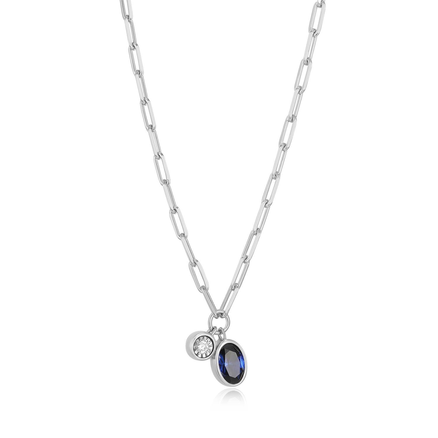 September Birthstone Lab-Created Sapphire & Lab-Created Diamond Mini Paperclip Necklace in Rhodium-Plated Sterling Silver | M by Monte Luna