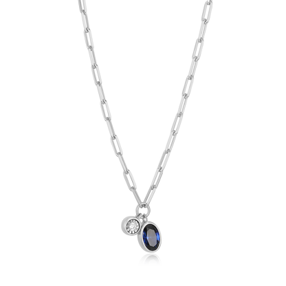 September Birthstone Lab-Created Sapphire & Lab-Created Diamond Mini Paperclip Necklace in Rhodium-Plated Sterling Silver | M by Monte Luna