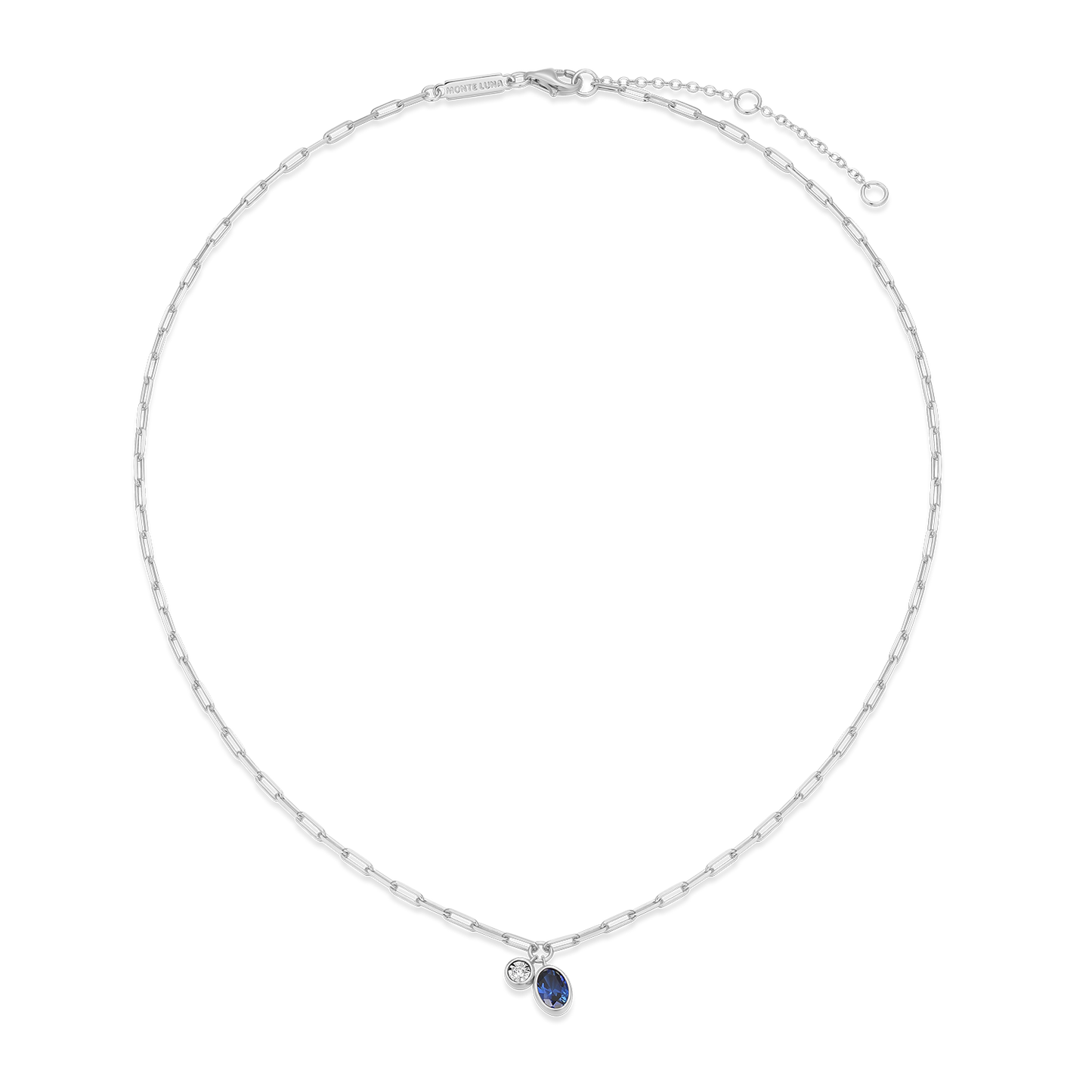 September Birthstone Lab-Created Sapphire & Lab-Created Diamond Mini Paperclip Necklace in Rhodium-Plated Sterling Silver | M by Monte Luna