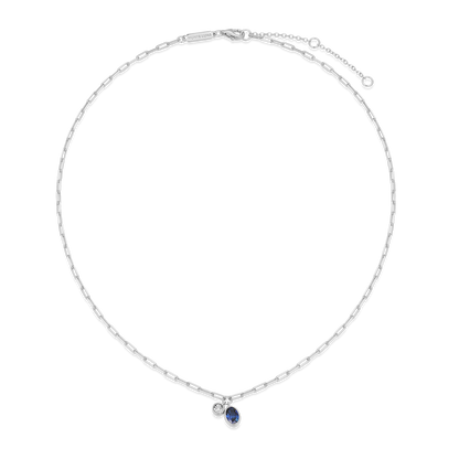 September Birthstone Lab-Created Sapphire & Lab-Created Diamond Mini Paperclip Necklace in Rhodium-Plated Sterling Silver | M by Monte Luna