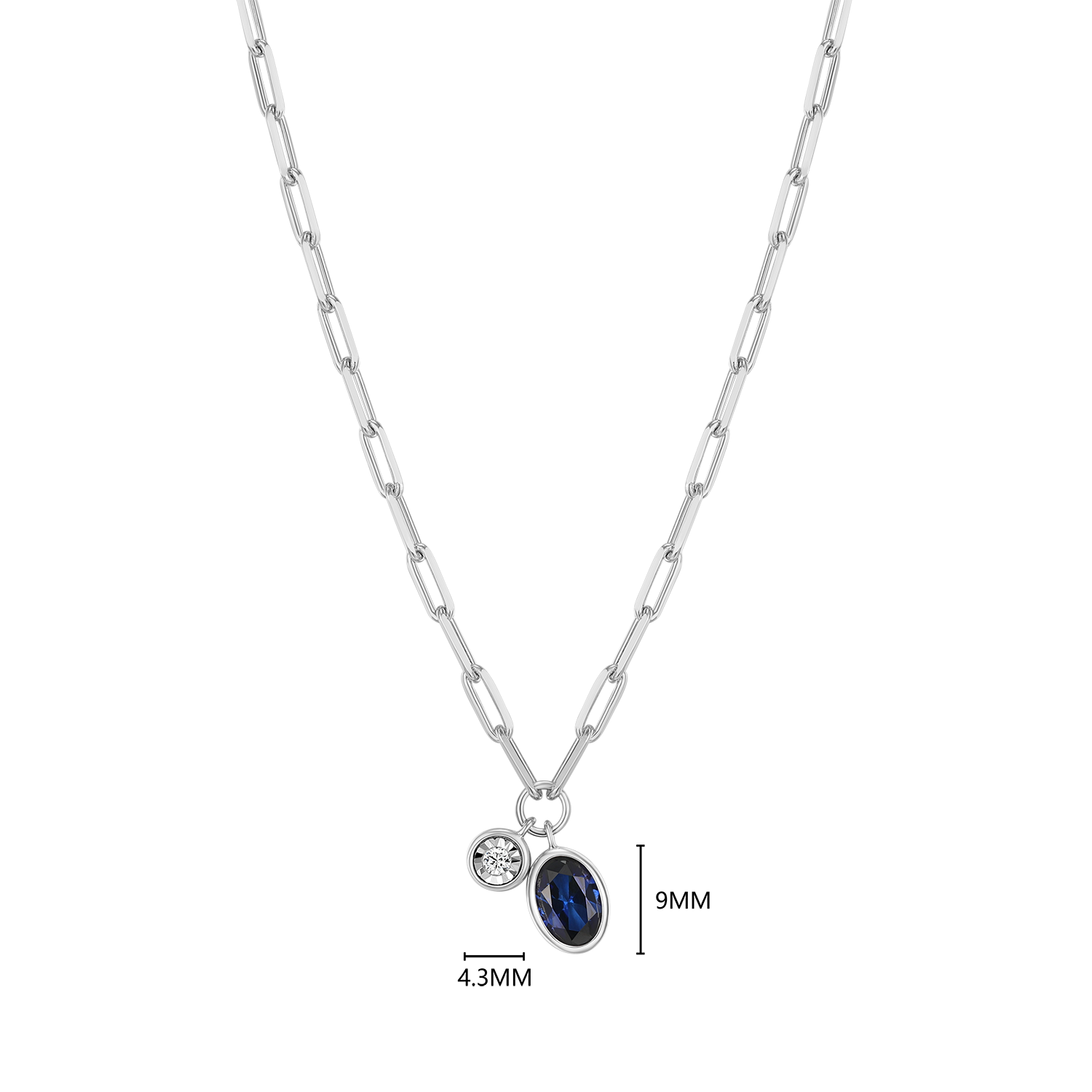 September Birthstone Lab-Created Sapphire & Lab-Created Diamond Mini Paperclip Necklace in Rhodium-Plated Sterling Silver | M by Monte Luna