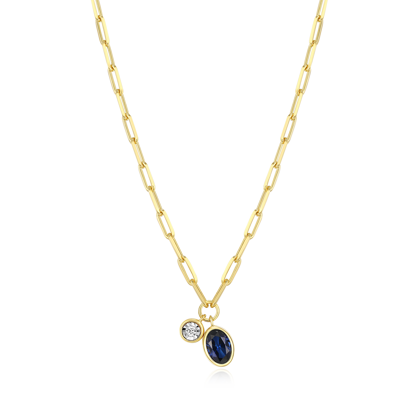 September Birthstone Lab-Created Sapphire & Lab-Created Diamond Mini Paperclip Necklace in 14K Yellow Gold-Plated Sterling Silver | M by Monte Luna