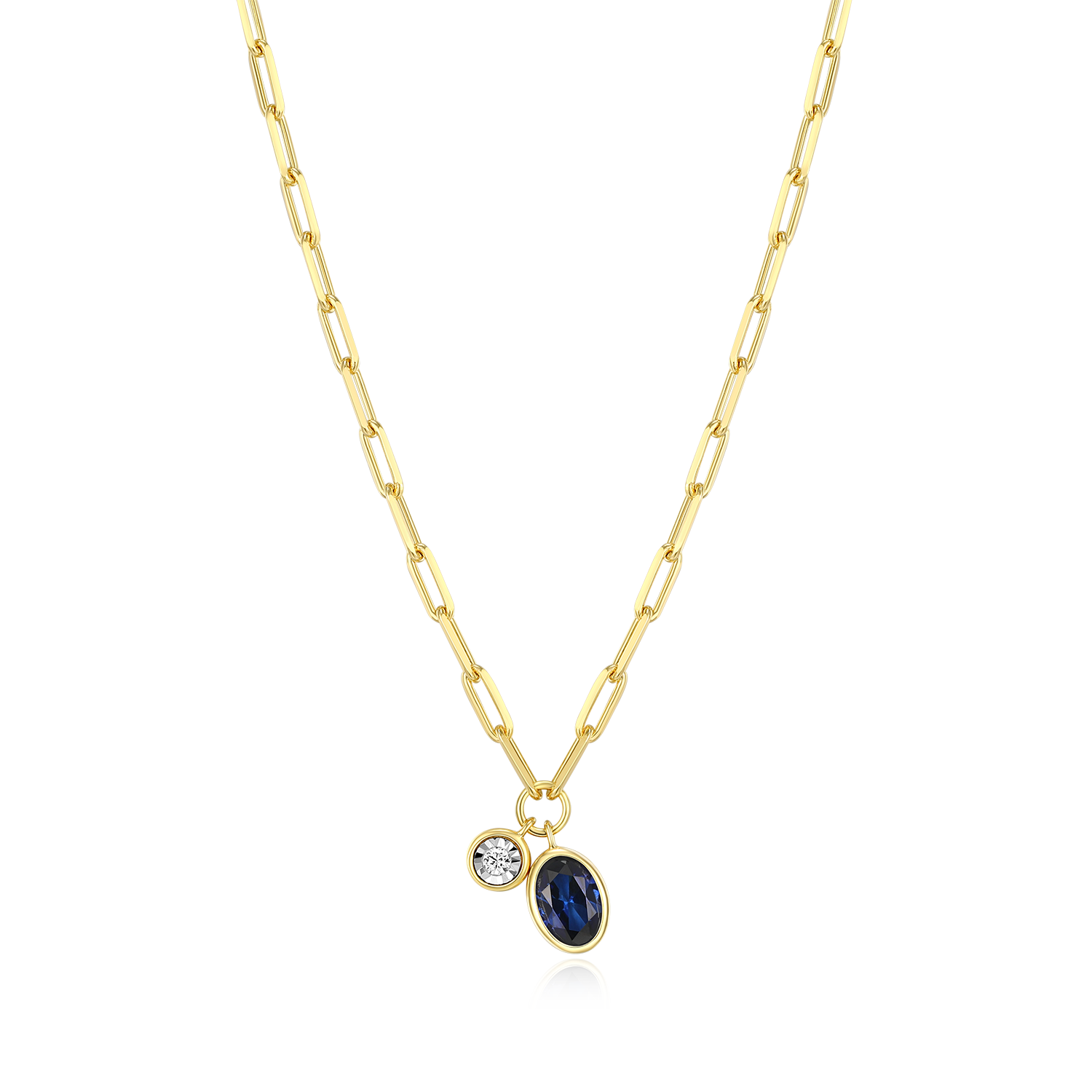 September Birthstone Lab-Created Sapphire & Lab-Created Diamond Mini Paperclip Necklace in 14K Yellow Gold-Plated Sterling Silver | M by Monte Luna