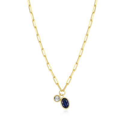 September Birthstone Lab-Created Sapphire & Lab-Created Diamond Mini Paperclip Necklace in 14K Yellow Gold-Plated Sterling Silver | M by Monte Luna