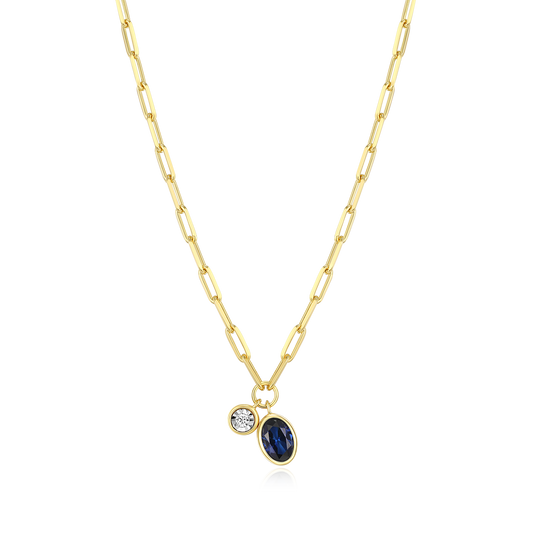 September Birthstone Lab-Created Sapphire & Lab-Created Diamond Mini Paperclip Necklace in 14K Yellow Gold-Plated Sterling Silver | M by Monte Luna