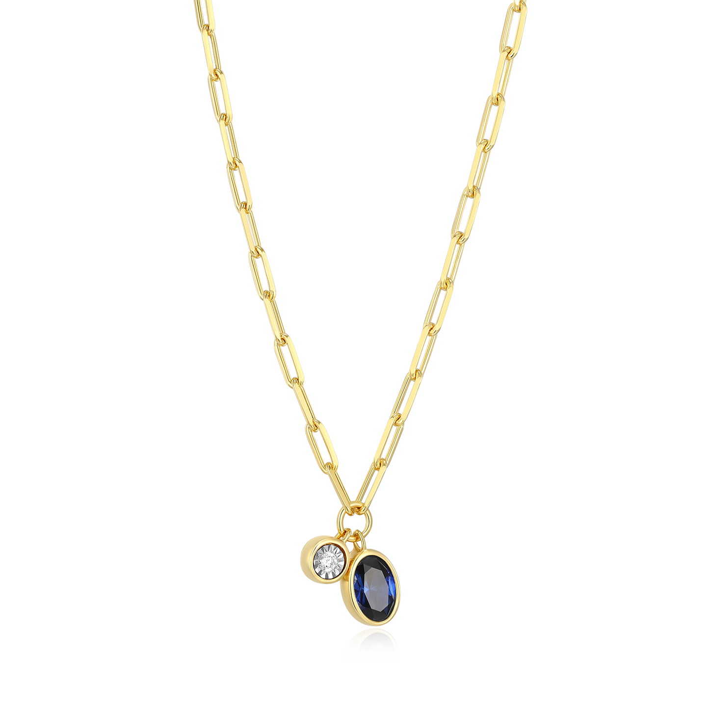 September Birthstone Lab-Created Sapphire & Lab-Created Diamond Mini Paperclip Necklace in 14K Yellow Gold-Plated Sterling Silver | M by Monte Luna