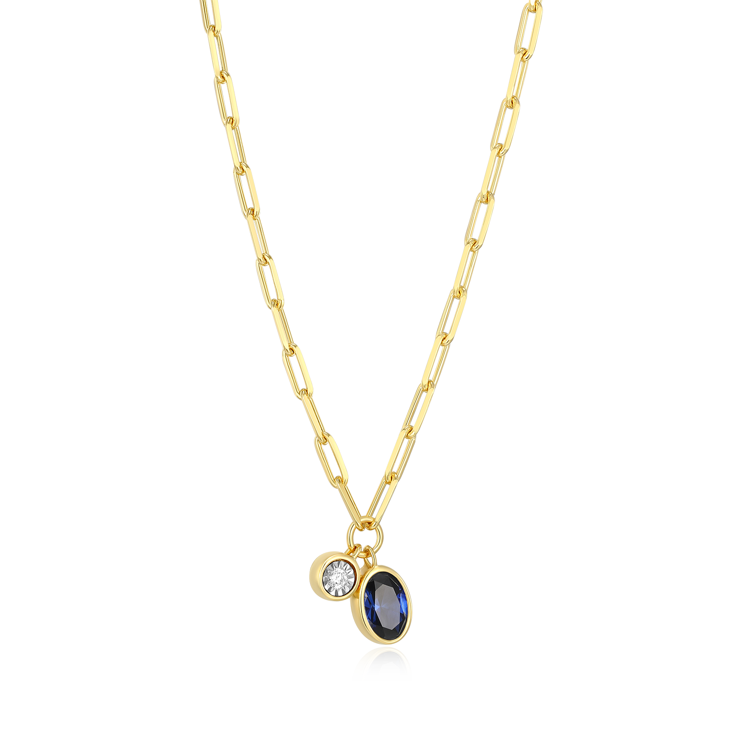 September Birthstone Lab-Created Sapphire & Lab-Created Diamond Mini Paperclip Necklace in 14K Yellow Gold-Plated Sterling Silver | M by Monte Luna