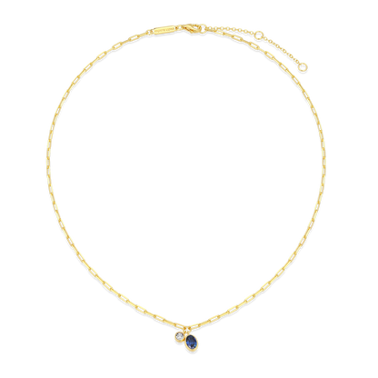 September Birthstone Lab-Created Sapphire & Lab-Created Diamond Mini Paperclip Necklace in 14K Yellow Gold-Plated Sterling Silver | M by Monte Luna