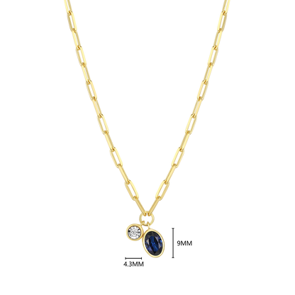 September Birthstone Lab-Created Sapphire & Lab-Created Diamond Mini Paperclip Necklace in 14K Yellow Gold-Plated Sterling Silver | M by Monte Luna