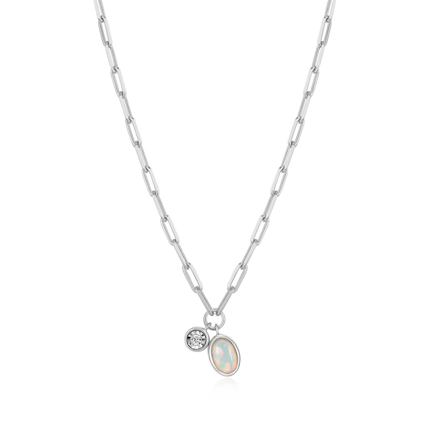 October Birthstone Lab-Created Opal & Lab-Created Diamond Mini Paperclip Necklace in Rhodium-Plated Sterling Silver | M by Monte Luna