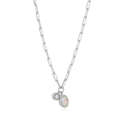 October Birthstone Lab-Created Opal & Lab-Created Diamond Mini Paperclip Necklace in Rhodium-Plated Sterling Silver | M by Monte Luna