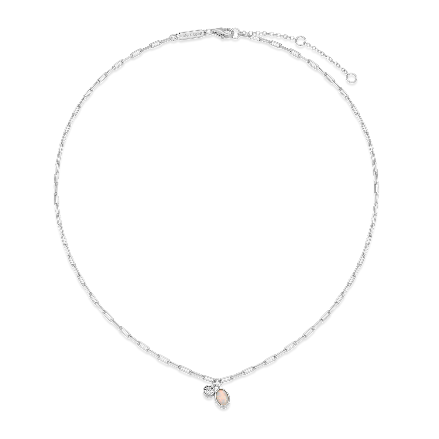 October Birthstone Lab-Created Opal & Lab-Created Diamond Mini Paperclip Necklace in Rhodium-Plated Sterling Silver | M by Monte Luna