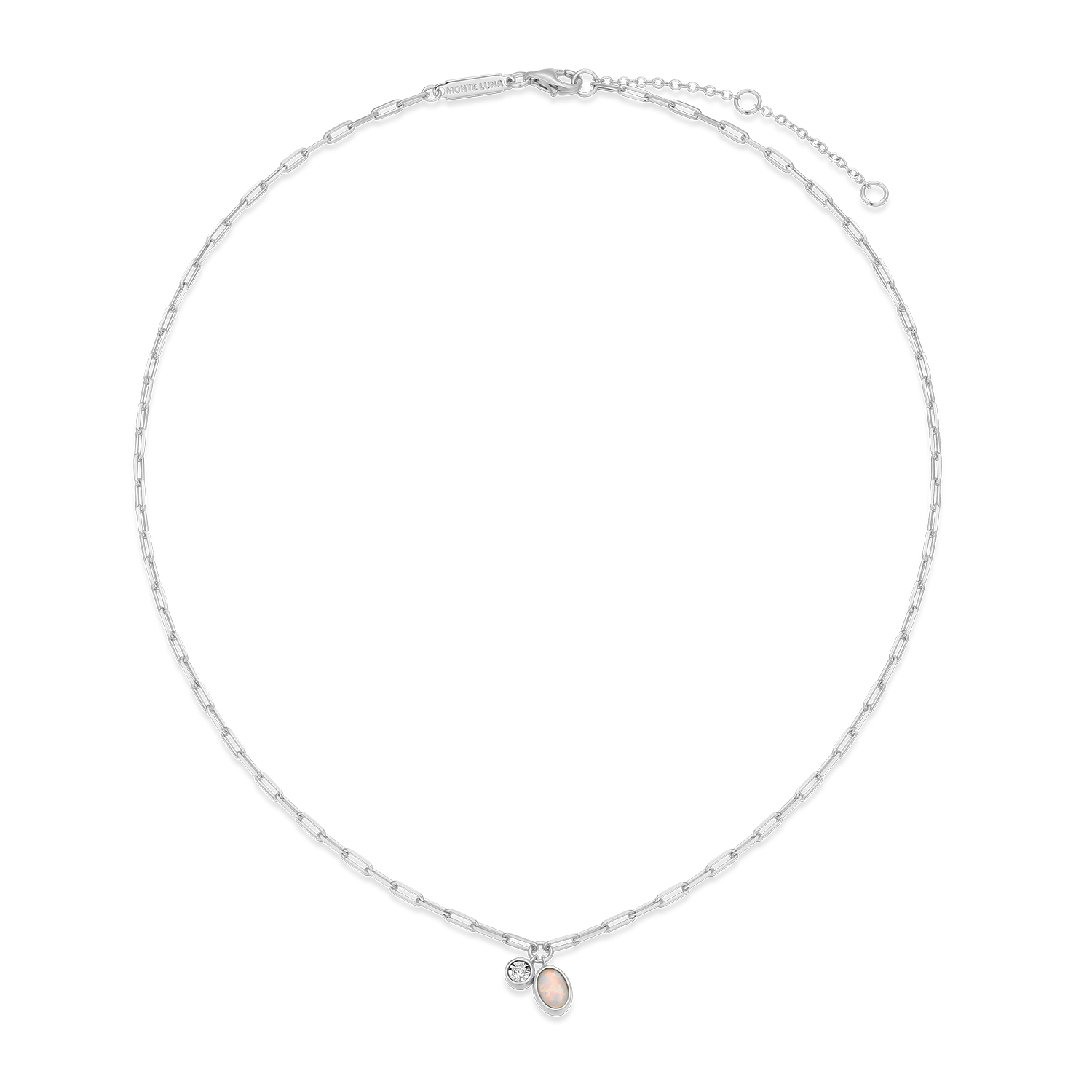 October Birthstone Lab-Created Opal & Lab-Created Diamond Mini Paperclip Necklace in Rhodium-Plated Sterling Silver | M by Monte Luna