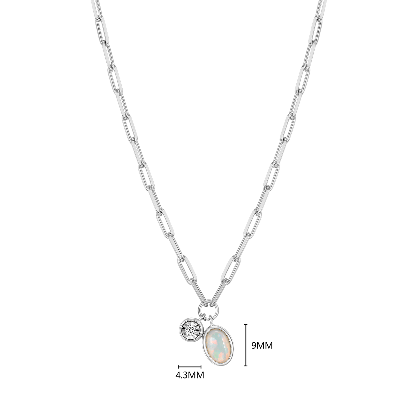 October Birthstone Lab-Created Opal & Lab-Created Diamond Mini Paperclip Necklace in Rhodium-Plated Sterling Silver | M by Monte Luna