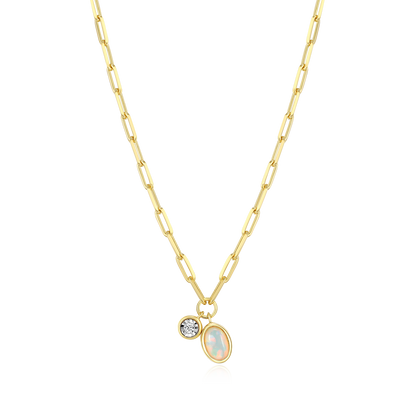 October Birthstone Lab-Created Opal & Lab-Created Diamond Mini Paperclip Necklace in 14K Yellow Gold-Plated Sterling Silver | M by Monte Luna