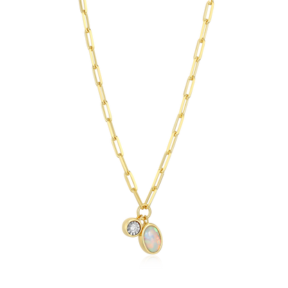 October Birthstone Lab-Created Opal & Lab-Created Diamond Mini Paperclip Necklace in 14K Yellow Gold-Plated Sterling Silver | M by Monte Luna