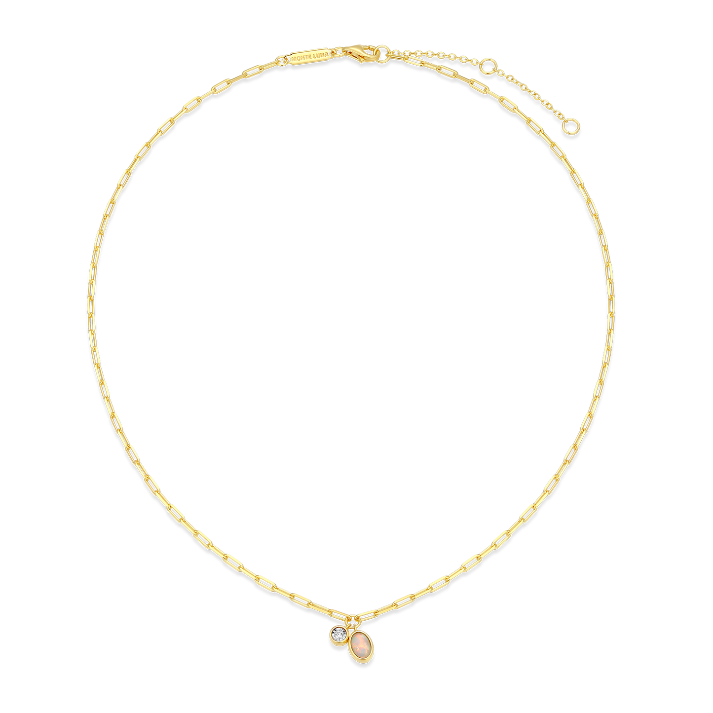 October Birthstone Lab-Created Opal & Lab-Created Diamond Mini Paperclip Necklace in 14K Yellow Gold-Plated Sterling Silver | M by Monte Luna
