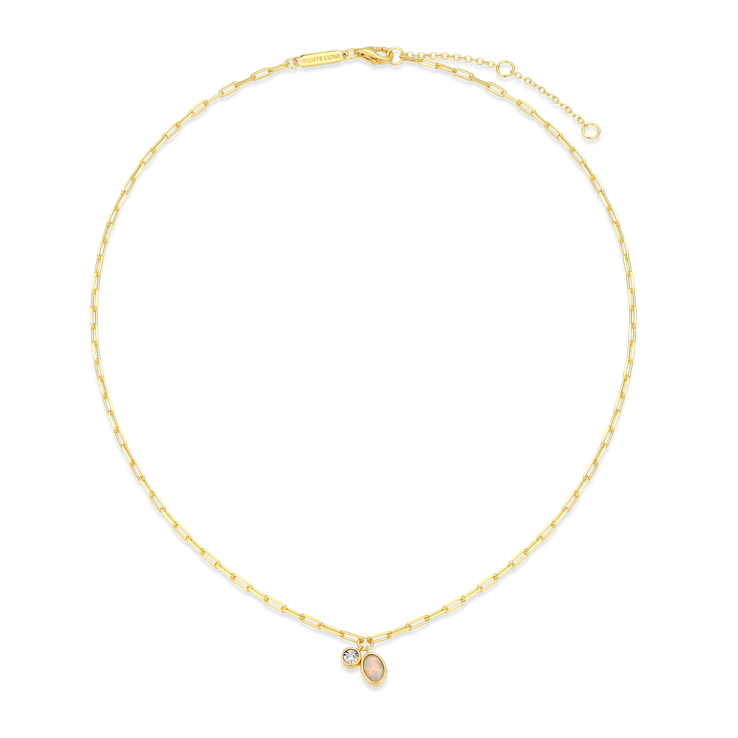 October Birthstone Lab-Created Opal & Lab-Created Diamond Mini Paperclip Necklace in 14K Yellow Gold-Plated Sterling Silver | M by Monte Luna