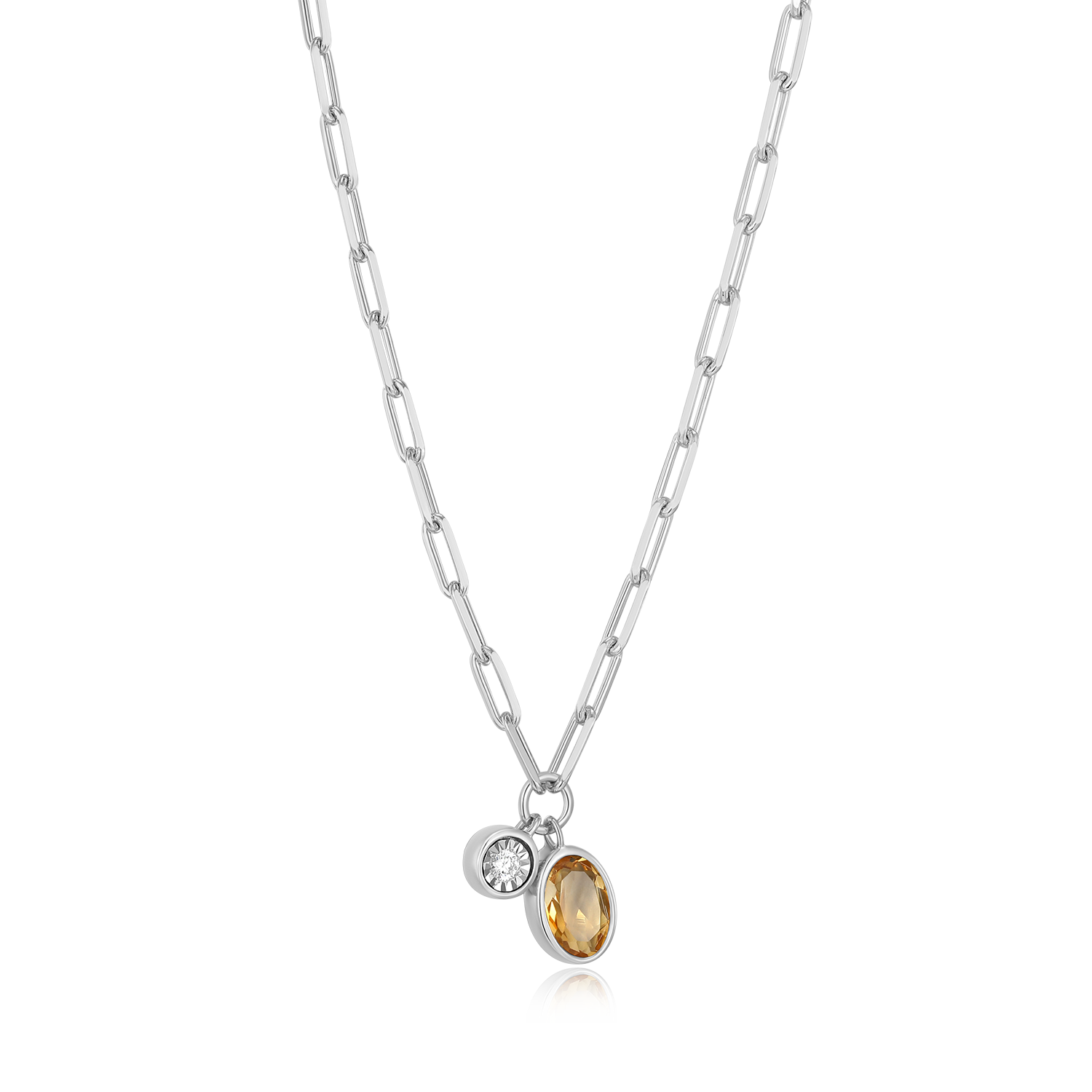 November Birthstone Genuine Citrine & Lab-Created Diamond Mini Paperclip Necklace in Rhodium-Plated Sterling Silver | M by Monte Luna