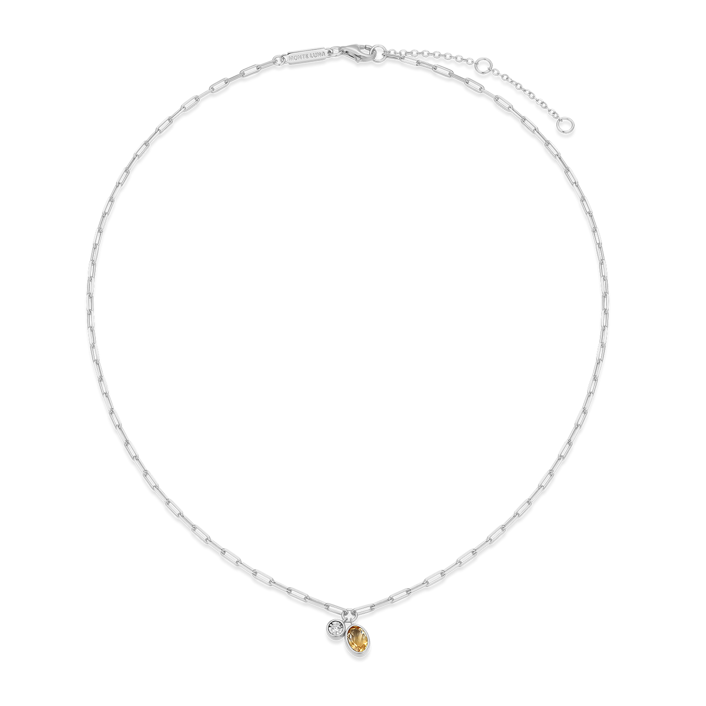 November Birthstone Genuine Citrine & Lab-Created Diamond Mini Paperclip Necklace in Rhodium-Plated Sterling Silver | M by Monte Luna