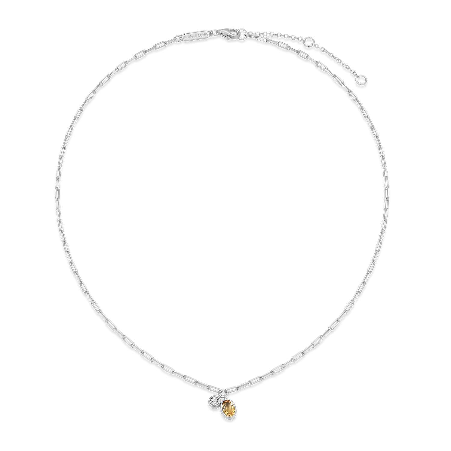 November Birthstone Genuine Citrine & Lab-Created Diamond Mini Paperclip Necklace in Rhodium-Plated Sterling Silver | M by Monte Luna