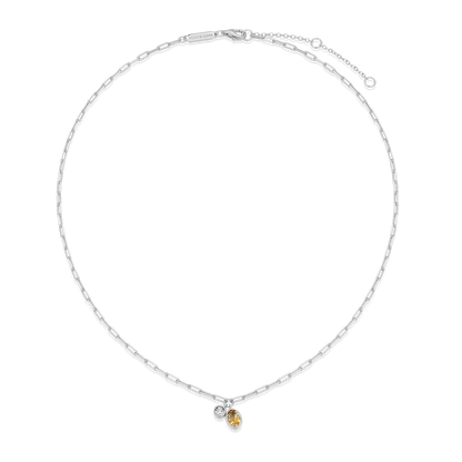 November Birthstone Genuine Citrine & Lab-Created Diamond Mini Paperclip Necklace in Rhodium-Plated Sterling Silver | M by Monte Luna