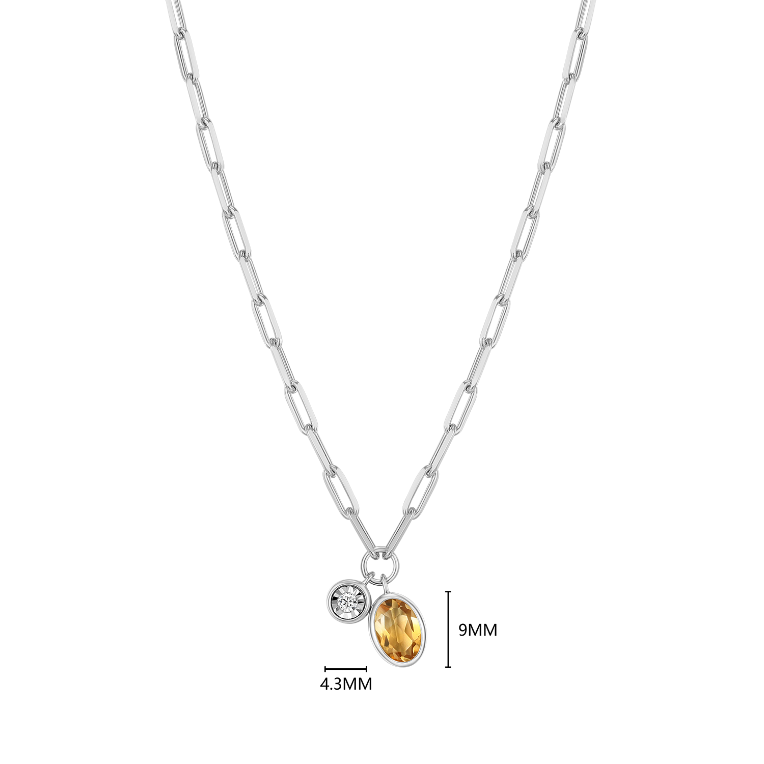 November Birthstone Genuine Citrine & Lab-Created Diamond Mini Paperclip Necklace in Rhodium-Plated Sterling Silver | M by Monte Luna
